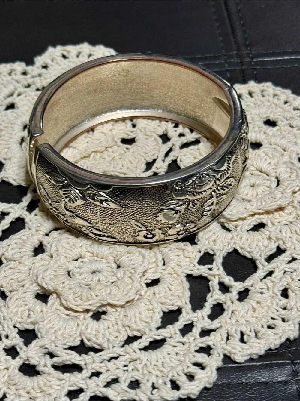 Silver Floral Engraved Cuff  Hinge Bracelet ~ 10 1/2 inches - Women Accessories